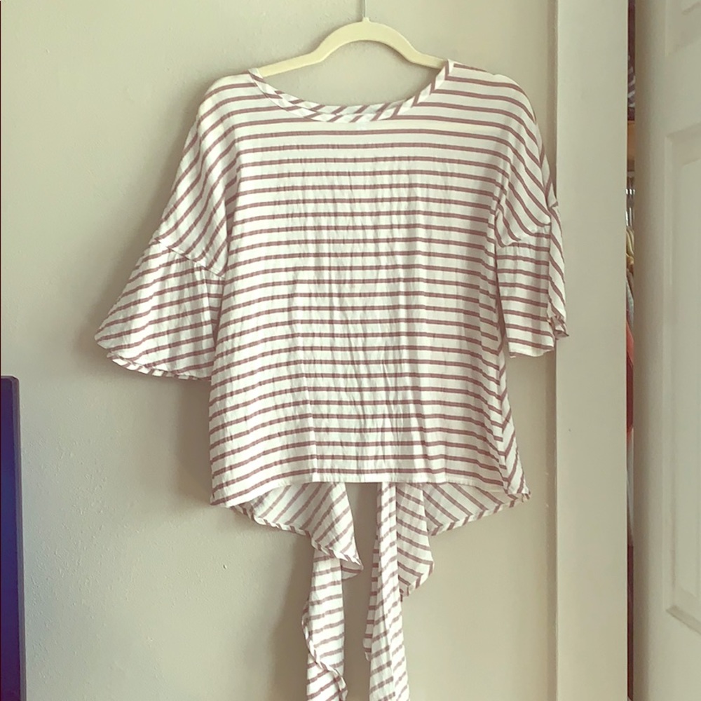White blouse with mauve stripes